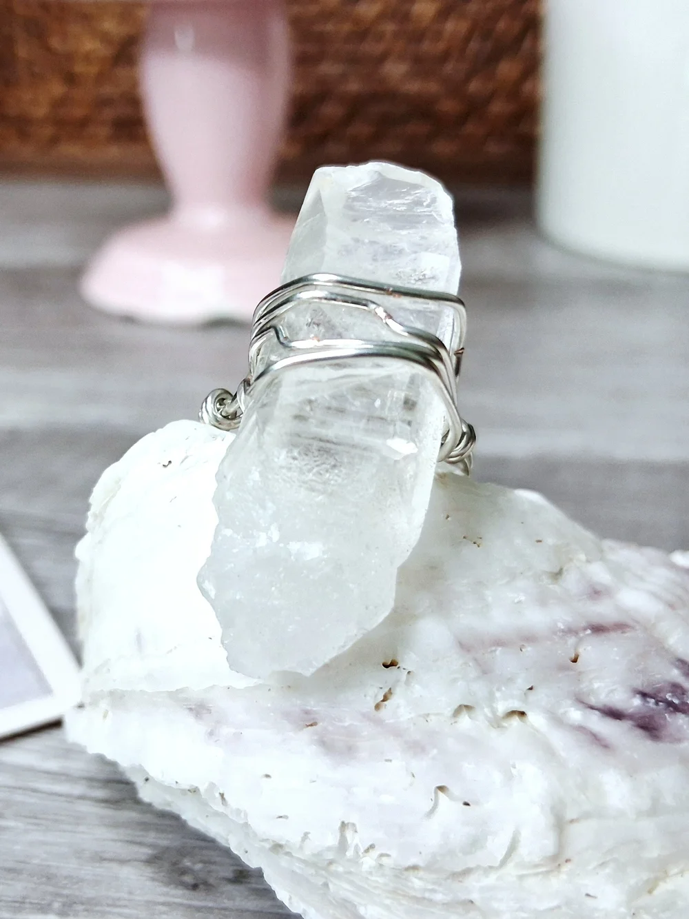 Raw Clear Quartz Crystal Wire Wrap Ring 8.5